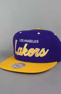 123SNAPBACKS Los Angeles Lakers Snapback HatMN ScriptPurpYel