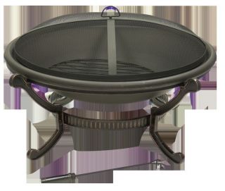 LARGE ROUND CAST IRON BRONZE FIRE PIT WITH SPARK SCREEN,POKER, COVER