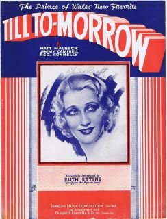 Till to Morrow Ruth Etting 1932 Vintage Sheet Music