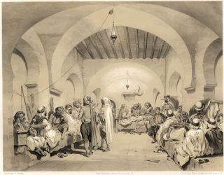  Café du Divan Alger Eugène Flandin Bayot Lithographie XIXème