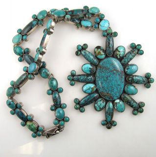 FEDERICO JIMENEZ HUGE TURQUOISE CLUSTER NECKLACE STERLING SILVER