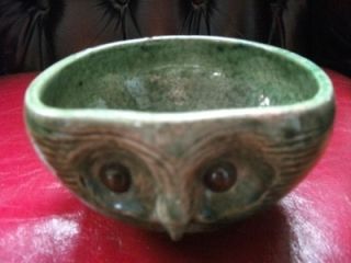 Old Antique Green Farnham Pottery Owl Bowl Country Pottery Arts and