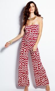 Nikki Poulos Fashion Star fame Slate red white print jumpsuit S