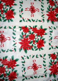   Holly Ribbons Vinyl Tablecloth ROUND Flannel Backed Christmas