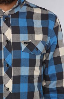 RVCA The Drop In Hooded Buttondown Shirt in Royal Fade
