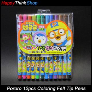 Korean Pororo 12pcs Coloring Felt Tip Pens for Kids