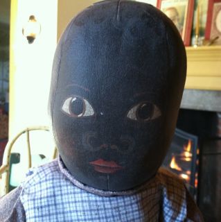Wonderful Large Vintage Black Primitive Folk Art Rag Doll