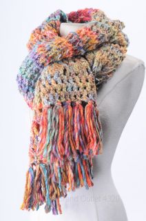 Free People Multicolor Wool Fairytale Forest Loose Knit Scarf Fringe $