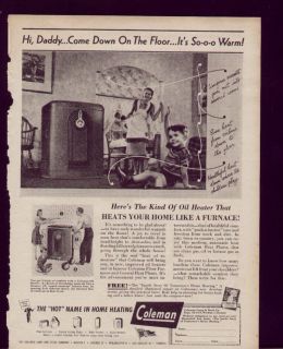 1944 Vintage Ad Coleman Oil Heater Daddy A Warm Floor