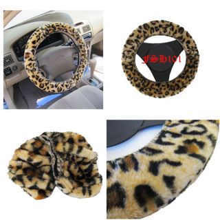  Sheepskin Soft Furry Leopard Steering Wheel Cover Fit Ford