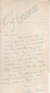 Florence Bates Autographed Handwritten 2PGE Letter Hitchcock Actor D