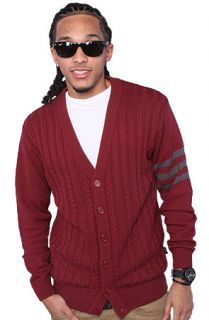 Jed Clothing The Varsity 3 Stripe Cardigan Burgundy