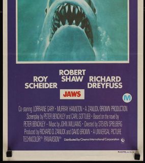 Original Jaws Movie Poster 1975 Steven Spielberg Shark Horror Thriller