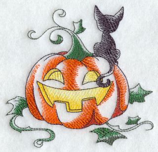 flour sack embroidered kitchen towels halloween cat & pumpkin jack o