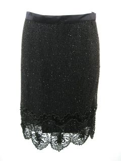 Fabrice Black Silk Jeweled Blazer Beaded Skirt Suit 42