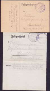feldpost postcard and letter card from naval solider 1916 to flensburg
