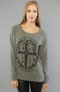 Obey The Dagger Crest Graphic Fleece Pullover in Heather Gray