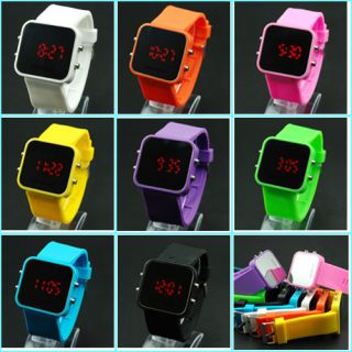 Classical Men Lady Mirror Face Date Silicone Sport Digital LED Watch