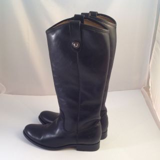 Frye Melissa Button Boot Black Soft Leather Tall 7 B Womens Pull On