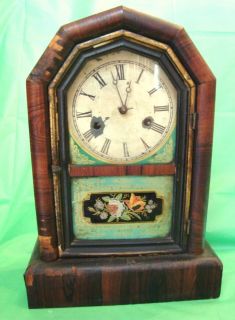 Antique New Haven Mantle Clock Parts or Decor Reverse Painted Glass