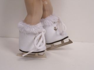 WHITE Faux Fur Ice Skates Doll Shoes For 8 Vogue Vintage GINNY♥