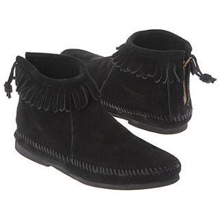 Kids Minnetonka Moccasin  Back Zipper Boot Tod/Pre Black Suede Shoes