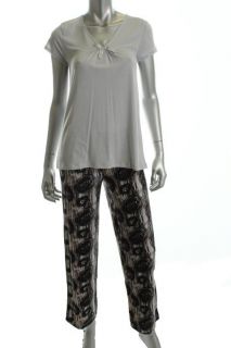 Flora Nikrooz New Gray Ruched Cap Sleeve Top Printed Pant Pajama Set s