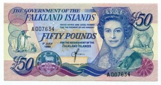 falkland islands 1990 50 pounds crisp unc