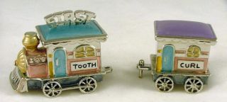 Pewter Babys First Tooth Curl Toy Train Trinket Box Set