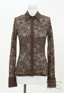 anne fontaine brown lace button down shirt size 1
