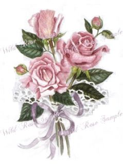 pink tea roses ribbons lace bouquets shabby decals you are bidding on
