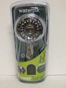New Waterpik Power Spray 14 Setting Massage Shower Head Chrome w