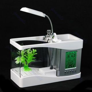 Mini LCD Desktop Fish Tank Aquarium Clock Timer USB AA w LED Light