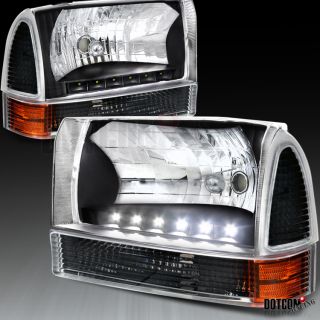 99 04 Ford F250 F350 F450 F550 Euro LED Headlights Corner Lamps Black