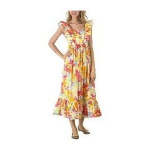 Tracy Feith For Target Bright Floral Design Ruffle Shoulder Sexy Maxi