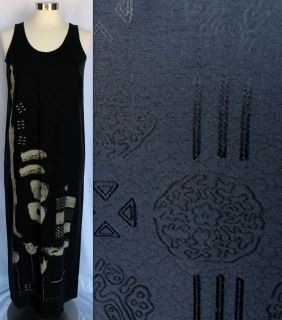sz 1 M Chicos Design Silk Jacquard Maxi Tank Dress Printed Artsy Asian