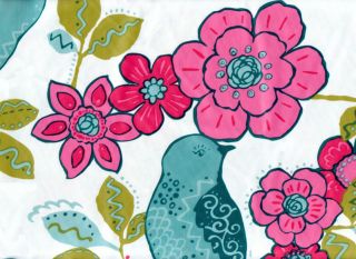 Floral Bird Vinyl Tablecloth Flannel Back Blue Pink Flowers Free