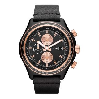 Fossil Dylan Leather Mens Stainless Steel Case Chronograph Watch