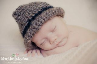 Fedora Hat Photography Prop Newborn Baby Dark Brown Handmade Crochet