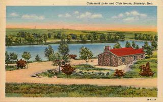 Kearney Nebraska NE 1941 Cotton Mill Lake & Club House Vintage Linen