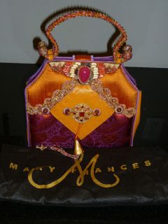 Mary Frances jeweled evening purse bag Orange purple beaded w dustbag