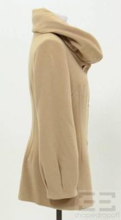  Tan Wool & Cashmere Pleated Collar Button Front Coat