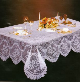 White Fine Lace Polyester Fabric Tablecloth Scalloped Edges Free