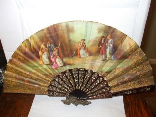Vintage Cloth with Colonial Scene Folding Fan