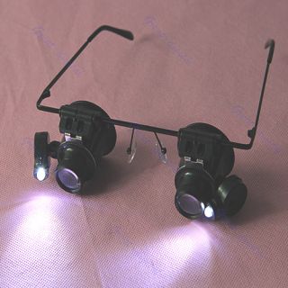 20x Magnifier Eye Glasses Jeweler Loupe Lens LED Light Watch Repair