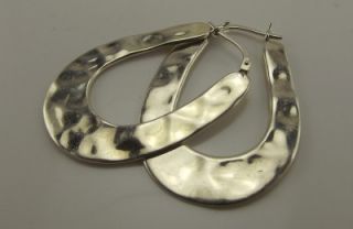  Sterling Silver Flat Oval Hammered Hoop Earrings Boliva Finola