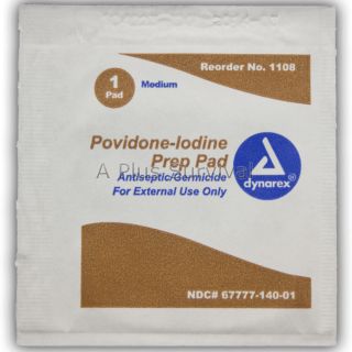 Lot of 100 Povidone Iodine Prep Pad Wipes First Aid Kit
