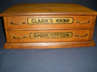 Antique Clarks Oak Spool Cabinet 2 Drawer Sewing Cabinet