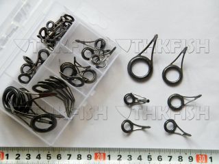  Fishing Rod Spare Tip Tops Black Stainless Repair Guides Set Kits