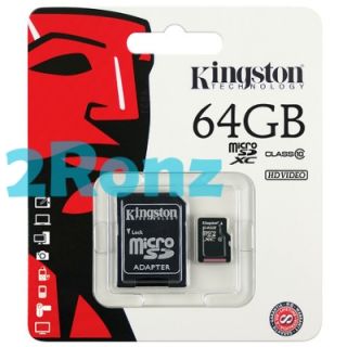 Kingston 64GB 64G Class 10 Micro SDXC SDHC SD TF Memory Card + SD